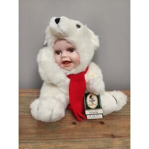 Geppeddo Porcelain Cuddle Kids Doll Frankie Fox 2000 Peter Polar Bear 10" Plush